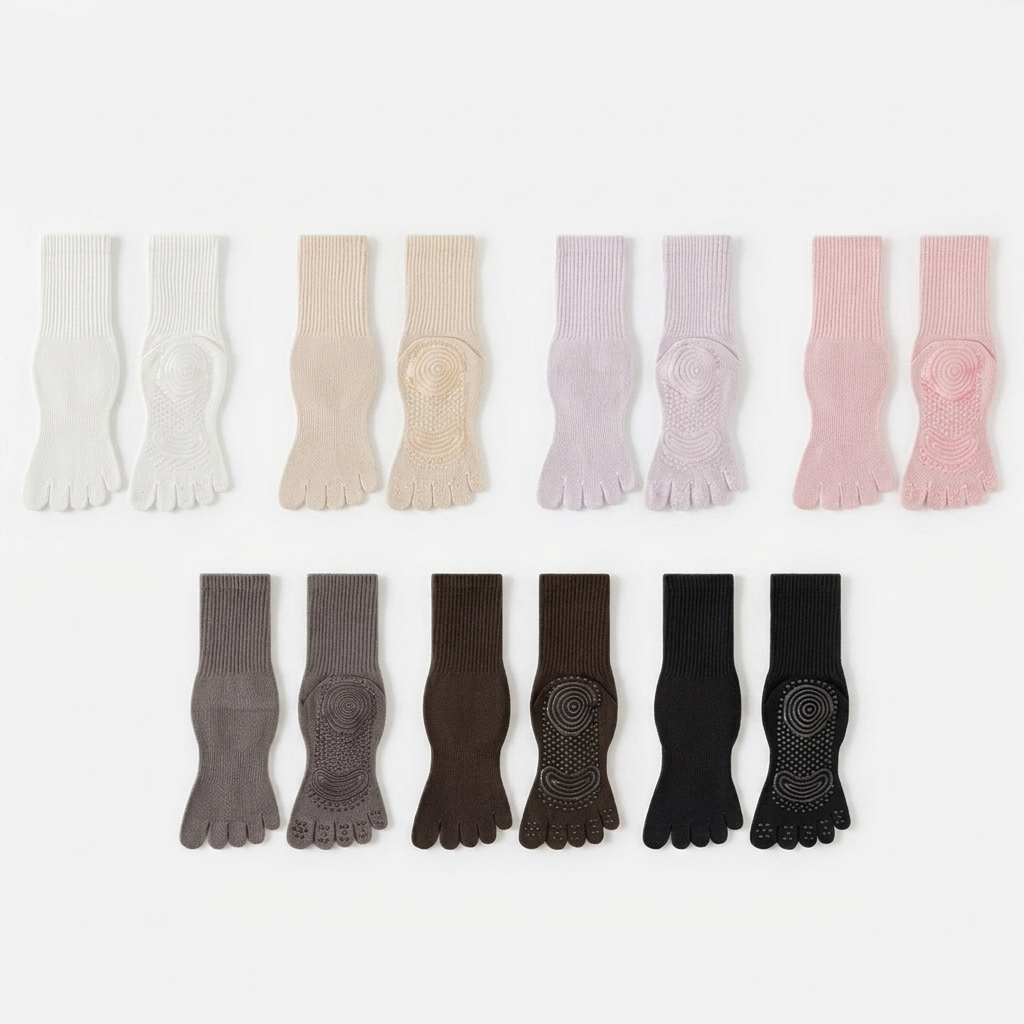 Five-Toe Yoga Socks for Women – Non-Slip Grip Socks for Pilates & Barefoot Training, Mid-Calf