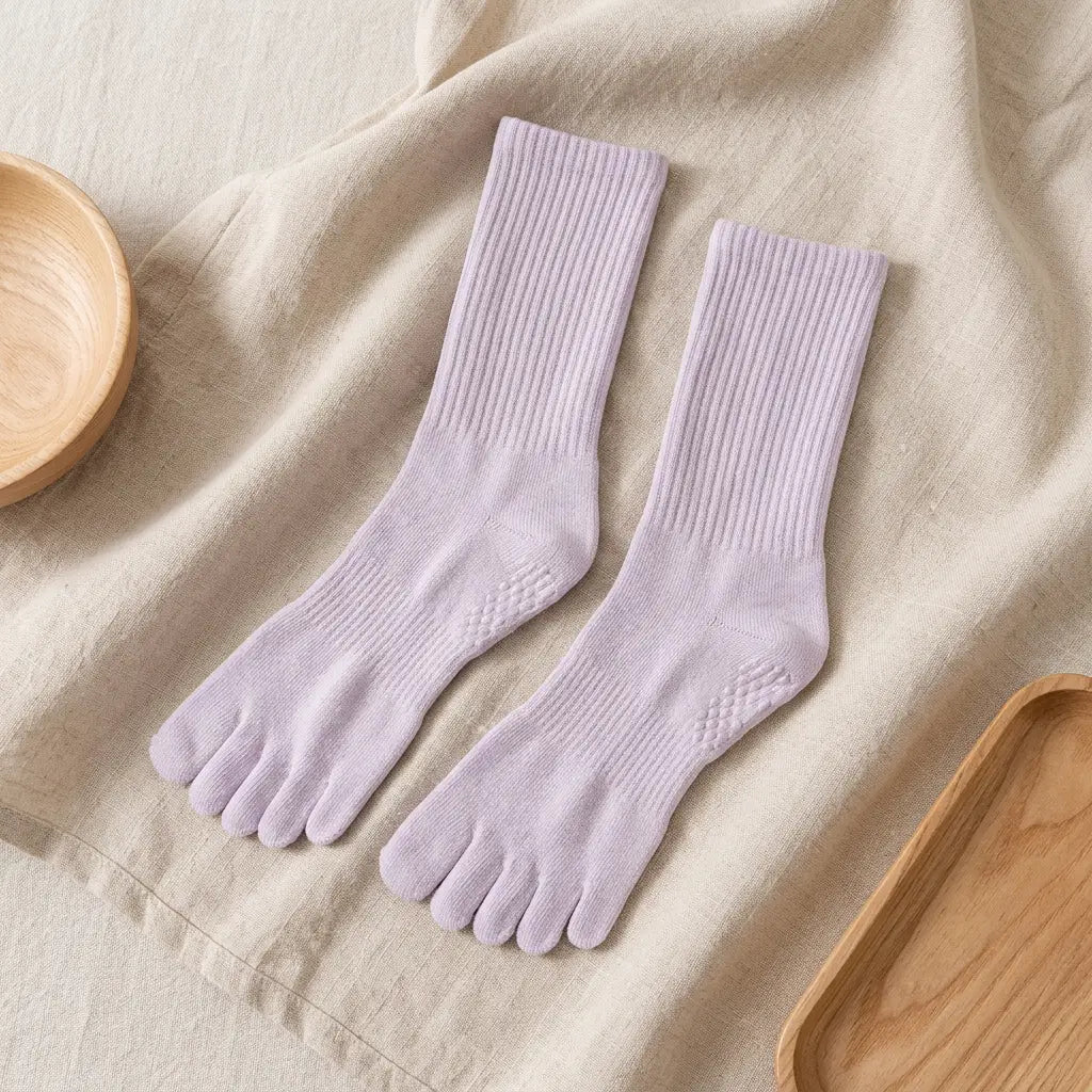 Five-Toe Yoga Socks for Women – Non-Slip Grip Socks for Pilates & Barefoot Training, Mid-Calf