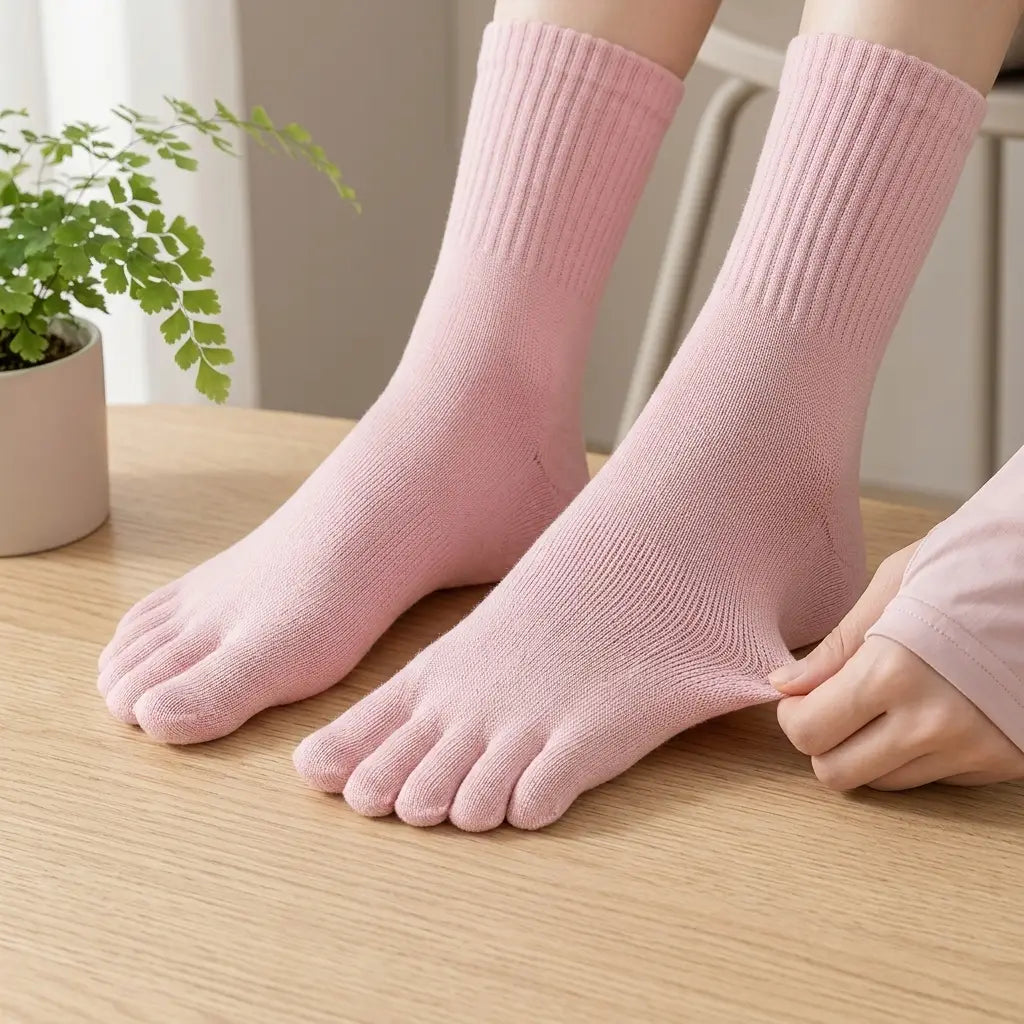 Five-Toe Yoga Socks for Women – Non-Slip Grip Socks for Pilates & Barefoot Training, Mid-Calf
